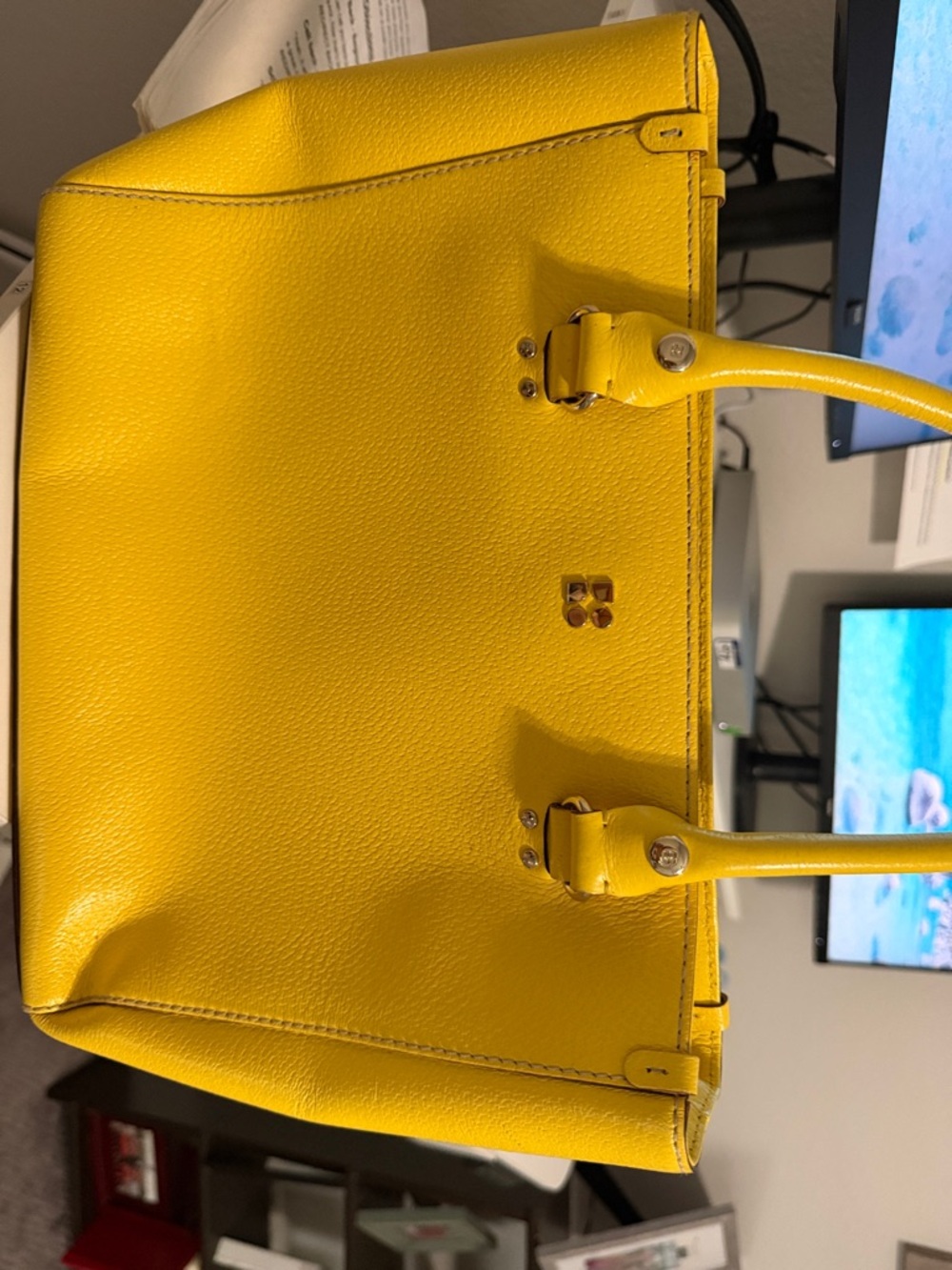 Yellow Leather Tote Bag - Brand Unspecified